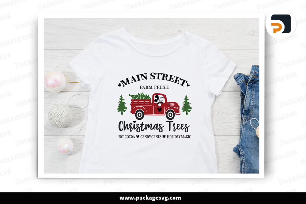 Mickey's Christmas Tree Farm Truck Sign SVG, Christmas Main Street Design
