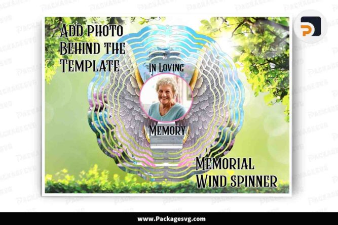 Photo Memorial Wind Spinner PNG, Angel Wings Sublimation Design LNDWPDBR