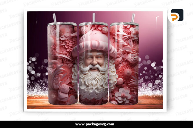 Pink Santa Claus Sublimation Design, 20oz Skinny Tumbler Wrap LOCR0ESD