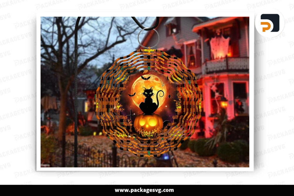 Pumpkin Black Cat Halloween Wind Spinner, 3D Sublimation Design LNK5KDDH
