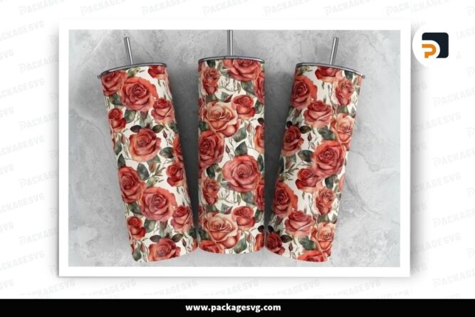 Red Roses Sublimation Design, 20oz Skinny Tumbler Wrap LO9G1HCH