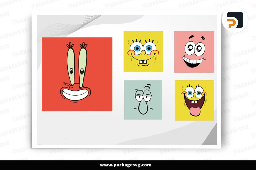 SpongeBob Faces BUndle, 5 Designs SVG Digital Download