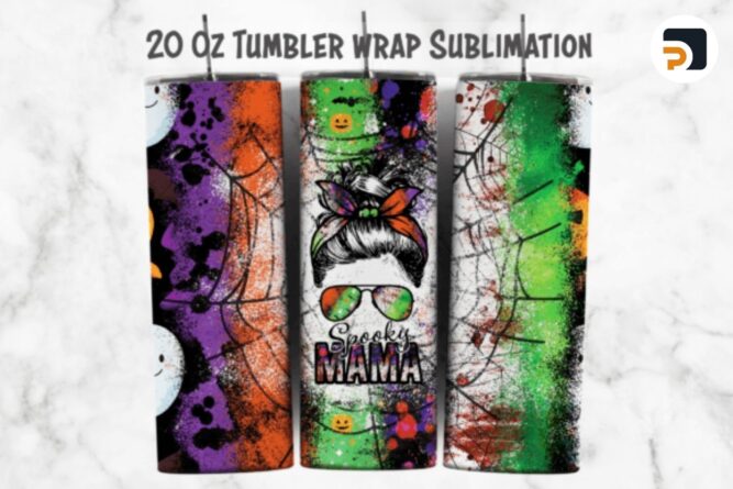 Spooky Mama Sublimation Design, 20oz Skinny Tumbler Wrap