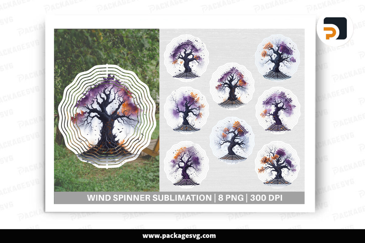 Spooky Tree Wind Spinner Bundle, 8 Sublimation PNG Free Download