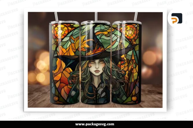 Stained Glass Witch Sublimation Design, 20oz Skinny Tumbler Wrap