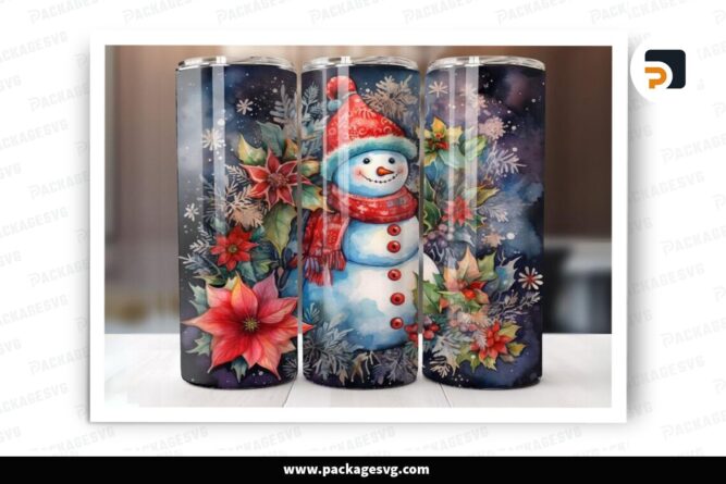 Watercolor Snowman Christmas Sublimation Design, 20oz Skinny Tumbler Wrap LO9JKDQV