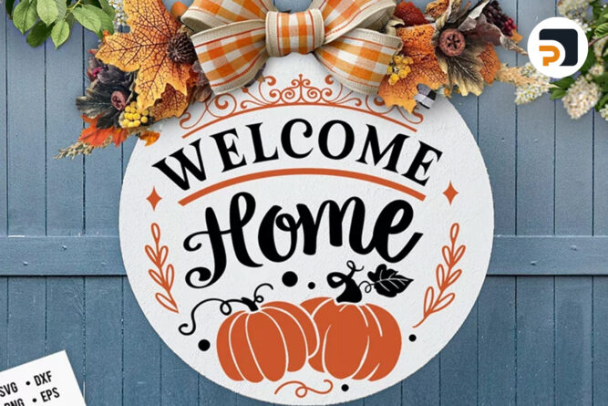 Welcome Home Door Danger Pumpkin SVG, Fall Door Hanger Cut File 1
