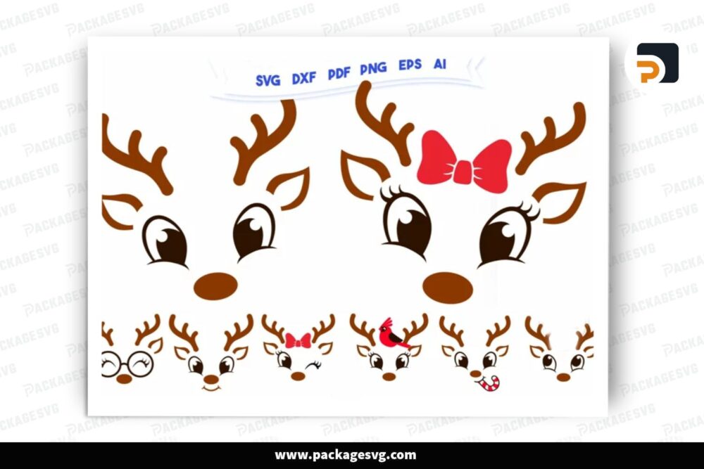 ﻿Cute Reindeer Faces SVG Bundle, Christmas Digital File LOSDHW3Z