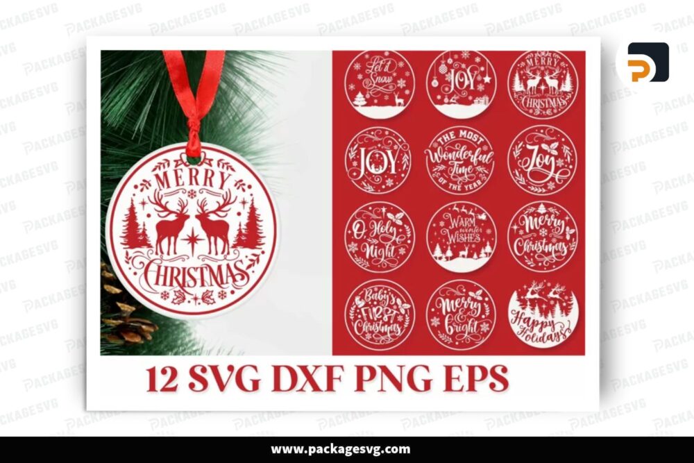 12 Round Christmas Ornaments SVG, Merry Christmas Quote 2023 SVG PNG DXF EPS Digital Download LKKG4A9M