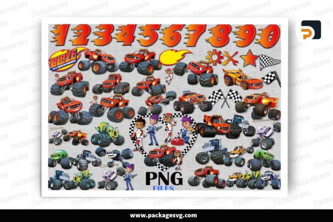 Blaze and The Monster Trucks PNG Bundle, 50 Design Digital Files