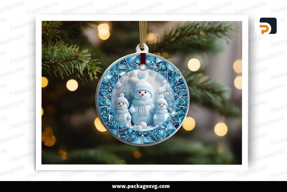 3D Blue Snowman Ornament, Christmas Sublimation Design