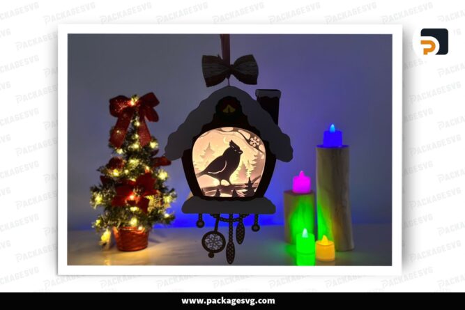 3D Cardigan Bird Light Box, Cuckoo Clock Lantern SVG Paper Cut File LOY9HLQ3