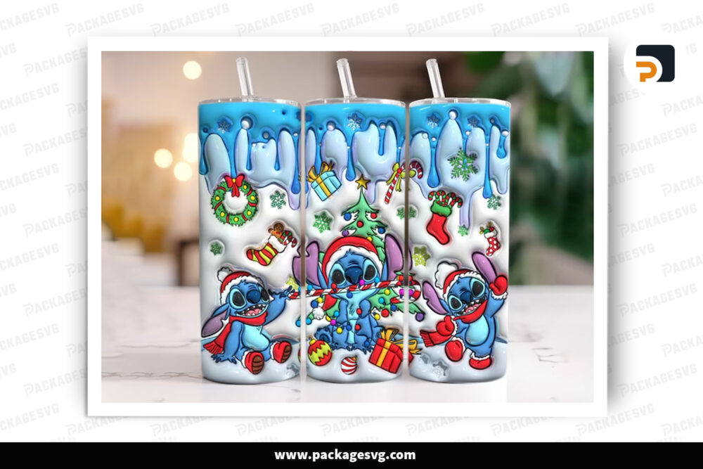3D Cartoon Stitch Inflated Sublimation Design, 20oz Skinny Tumbler Wrap LOMK0C12