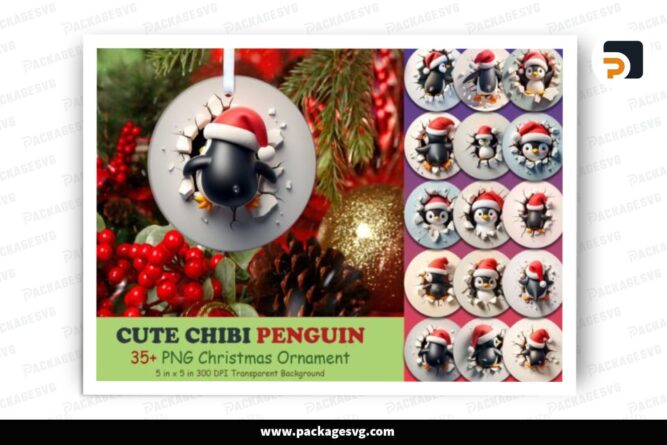3D Chibi Penguin Ornament PNG Bundle, 35 Sublimation Designs LP81B4PZ