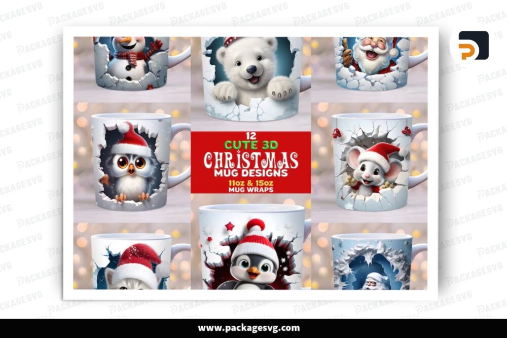 3D Christmas Cute Baby Sublimation Bundle, 12 Files 11oz 15oz Skinny Mug Wrap LOPG5AMS