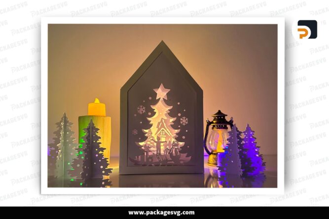 3D Christmas Scene Ver 1 Lanterns Bundle, SVG Paper Cut File LOZIX8F3