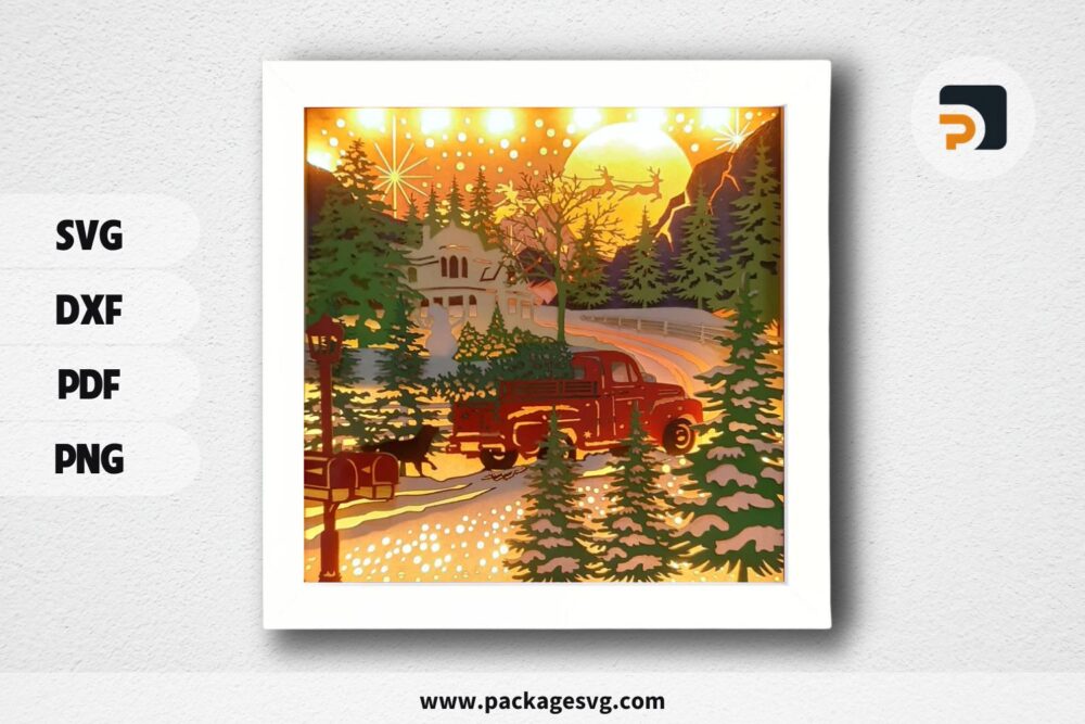 3D Christmas Winter Forest Shadowbox, SVG Paper Cut File