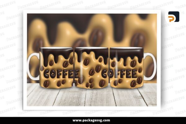 3D Coffee Inflated Sublimation, 11oz 15oz Mug Wrap Free Download