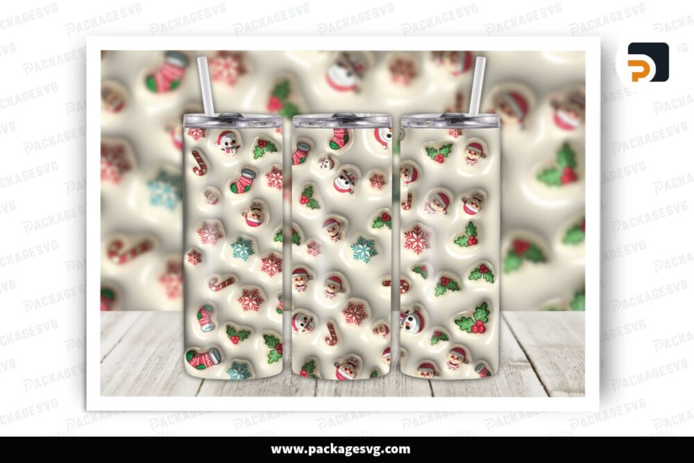 3D Cute Christmas Inflated Sublimation, 20oz Skinny Tumbler Wrap