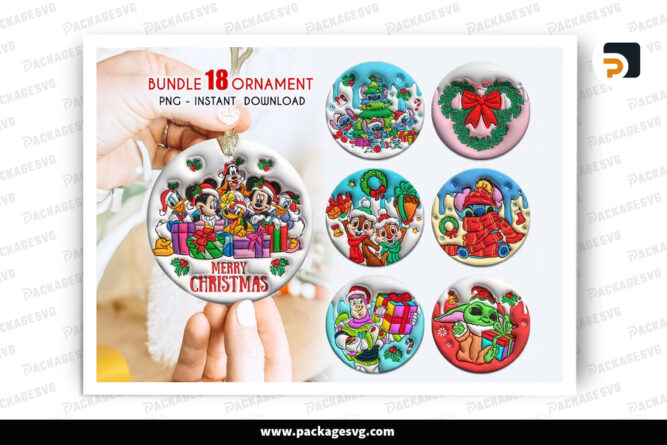 3D Disney Cartoon Inflated Ornament Bundle, 18 Designs Sublimation LOK64WDU