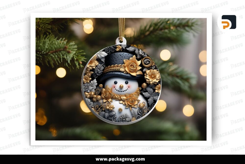 3D Gold Snowman Christmas Ornament, Chritmas Sublimation Design LP0XG98Z