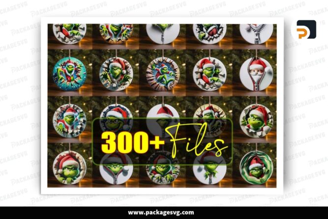 3D Grinch Christmas Break Through Ornament Bundle, 300 Sublimation Designs LPJF99FKacc