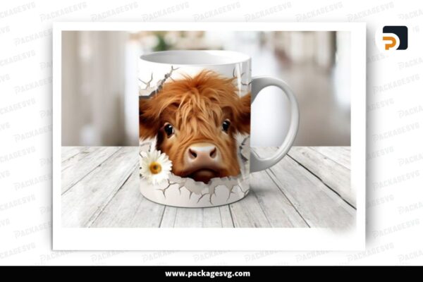 3D Highland Cow Sublimation, 11oz Mug Wrap Free Download