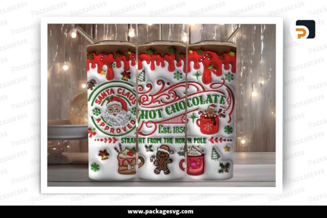 3D Inflated Northpole Hot Chocolate Sublimation Design, 20oz Skinny Tumbler Wrap LPKMN7GT (2)