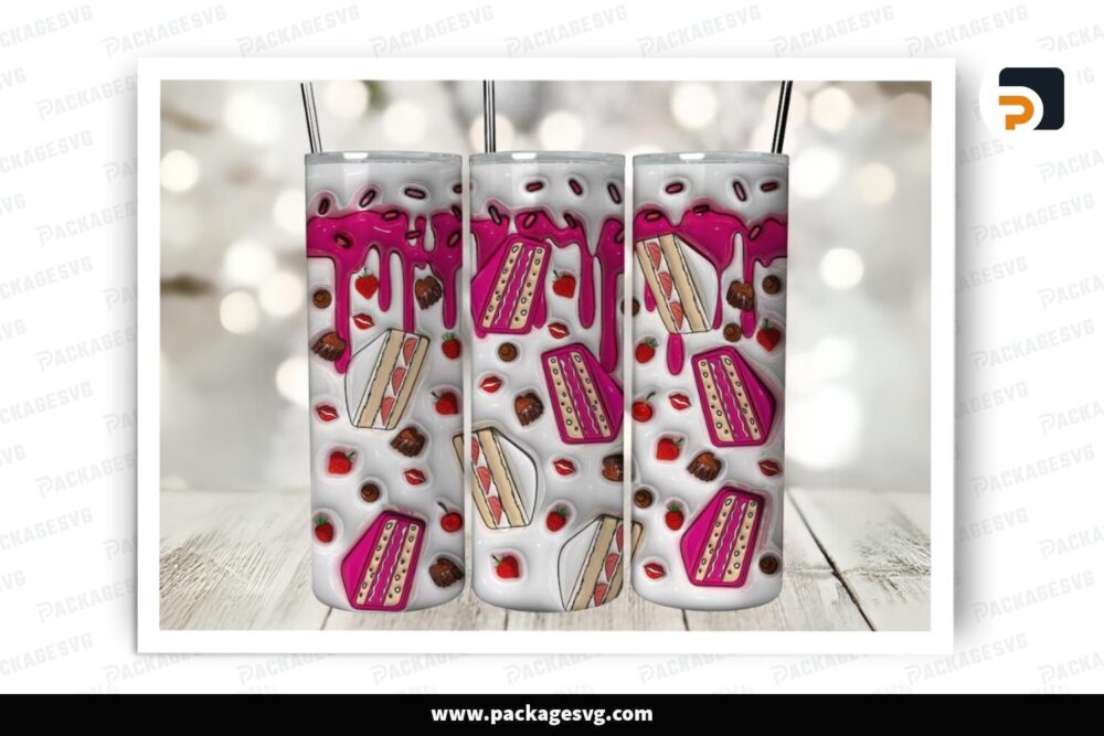 3D Inflated Strawberry Chocolate Sublimation Design, 20oz Skinny Tumbler Wrap LPKMBOLB (1)