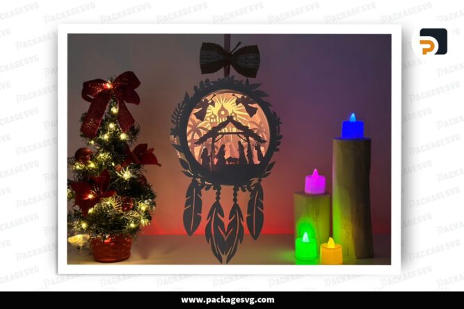 3D Nativity Scene Light Box, Dreamcatcher Lantern SVG Paper Cut File LOY65QK2