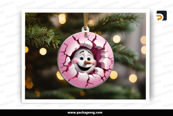3D Pink Snowman Ornament, Christmas Sublimation Design (2)