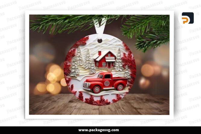 3D Red White Truck Christmas Ornament, PNG Sublimation Design LP9EBWVX