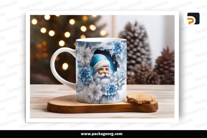 3D Santa Claus Blue Color Sublimation, 11oz 15oz Skinny Mug Wrap LPJ4REF1