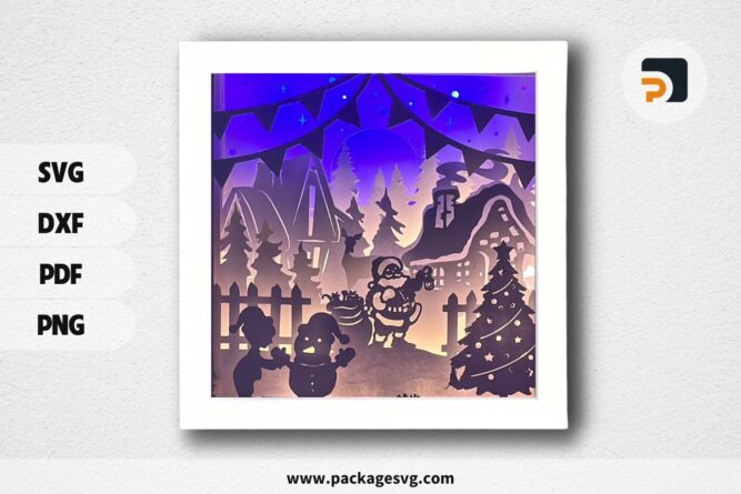 3D Santa Claus Gift Lightbox, Christmas SVG Paper Cut File (2)
