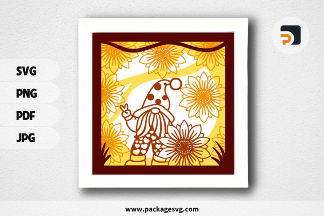 3D Sunflower Gnome Shadowbox, SVG Paper Cut File LPGMFGGG (2)