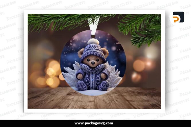 3D Teddy Bear Christmas Ornament, PNG Sublimation Design LP9EGIHH