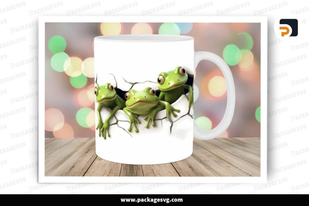 3D Three Frogs Sublimation Design, 11oz 15oz Skinny Mug Wrap (2)