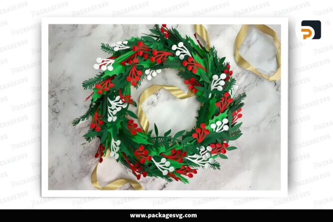 3D Wreath Christmas Wreath Template, SVG Paper Cut File LPJGJ037