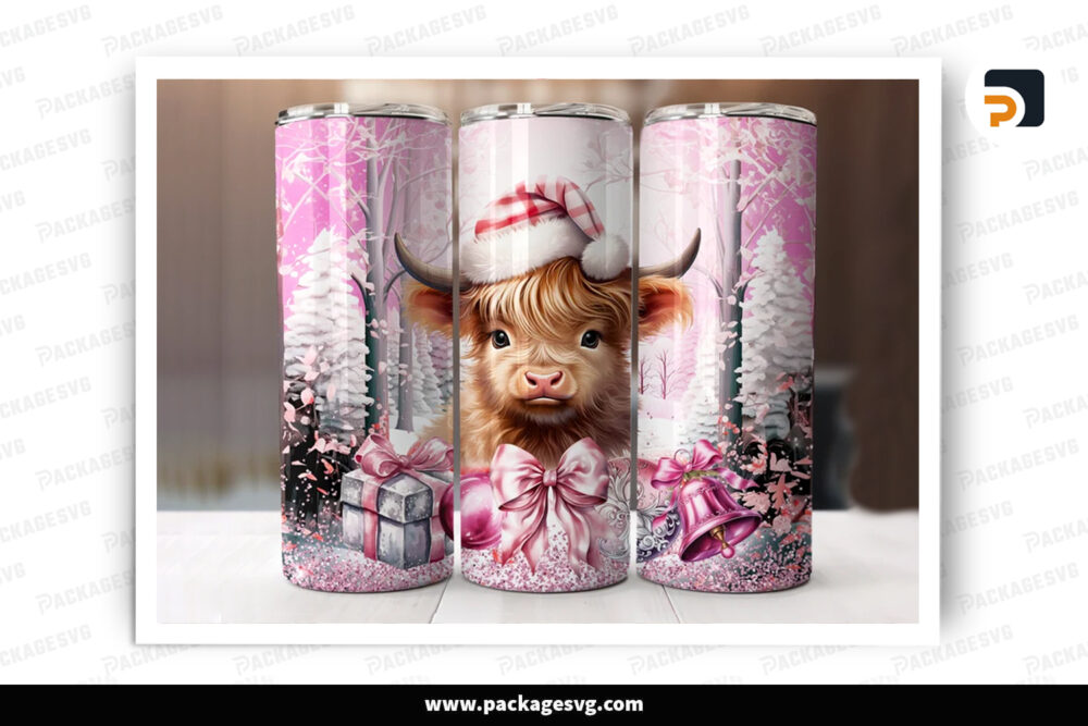 Baby Highland Cow Pink Sublimation Design, 20oz Skinny Tumbler Wrap LOO497LX