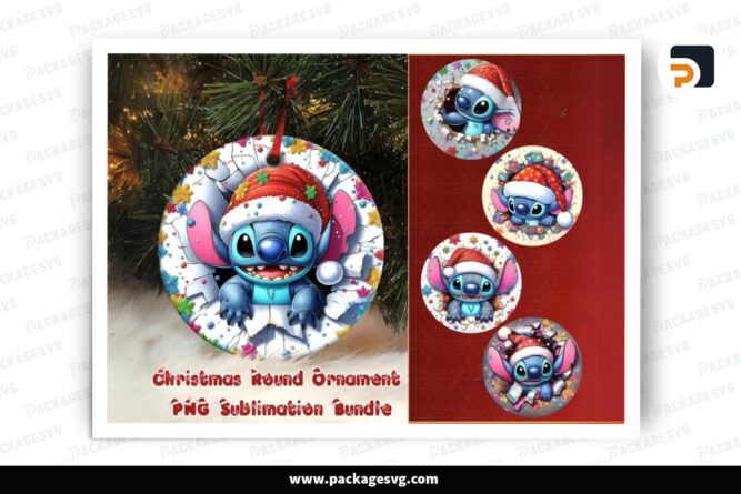 Baby Stitch Round Ornament Bundle, 5 Christmas Sublimation Designs (2)