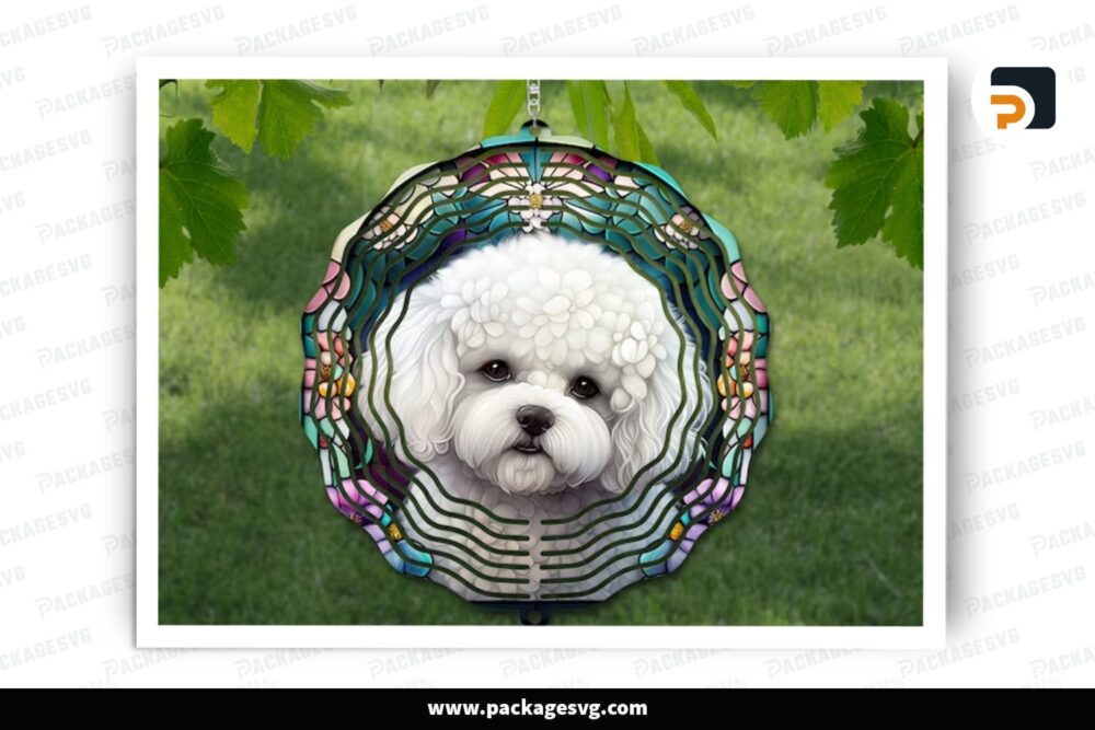 Bichon Frise Stained Wind Spinner PNG, Round Hanger Sublimation Design LOPLS7JN