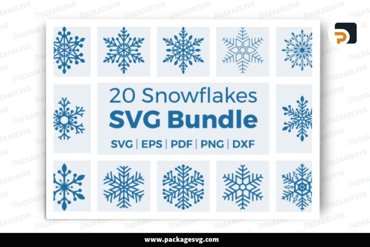 Blue Snowflakes SVG Bundle, 20 Designs Free Download
