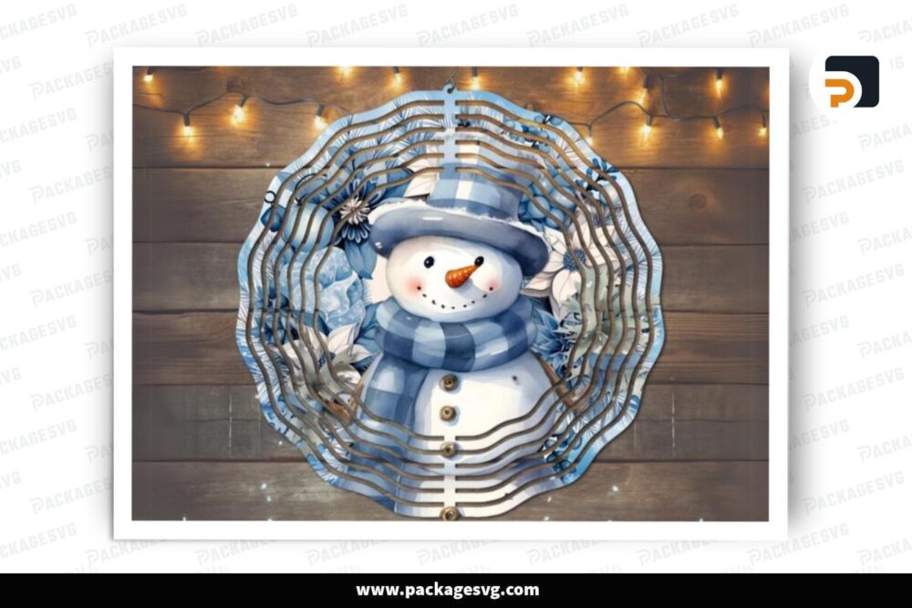 Blue Snowman Wind Spinner PNG, Christmas Sublimation Design LPJJWMH2 (2)