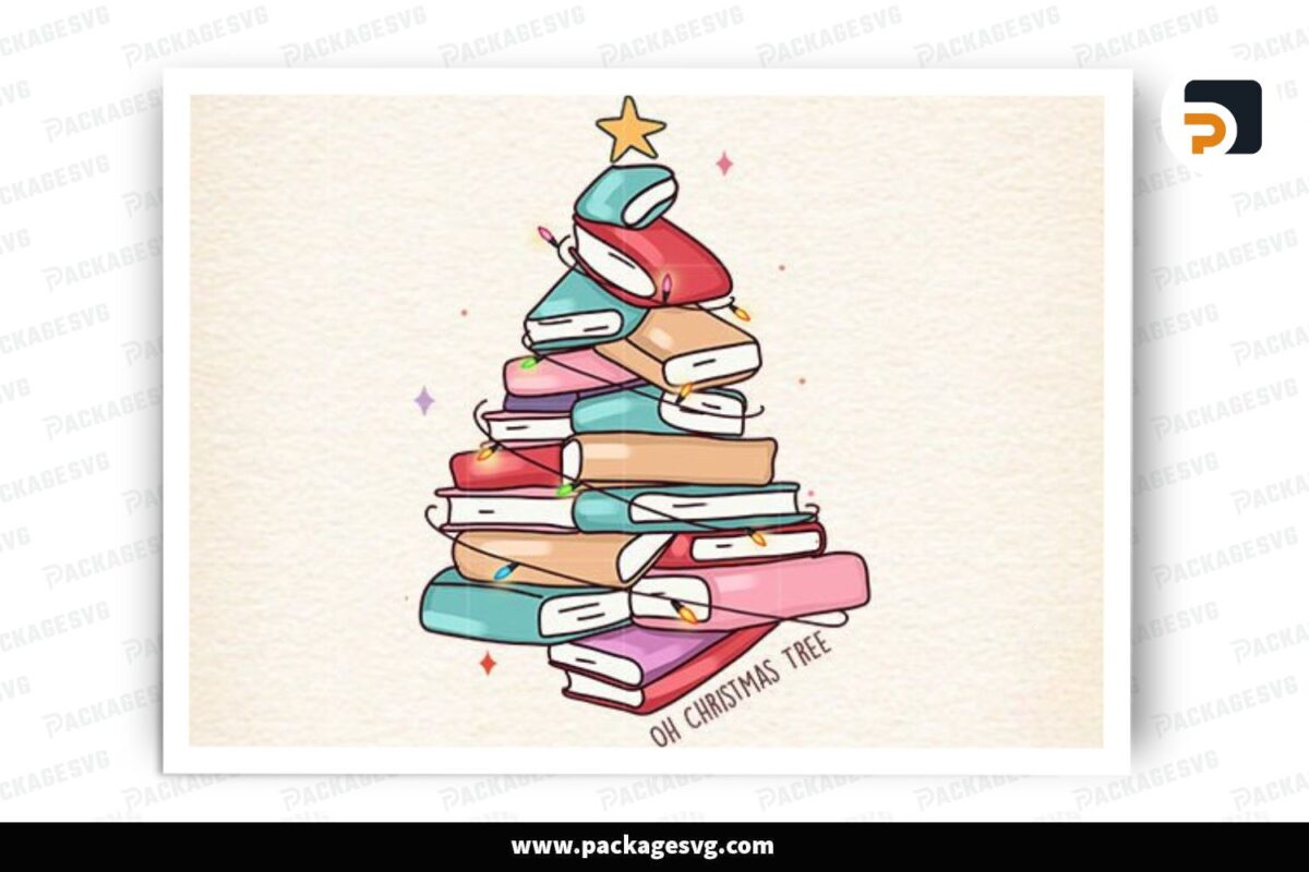 Bookish Christmas Tree PNG Sublimation Free Download