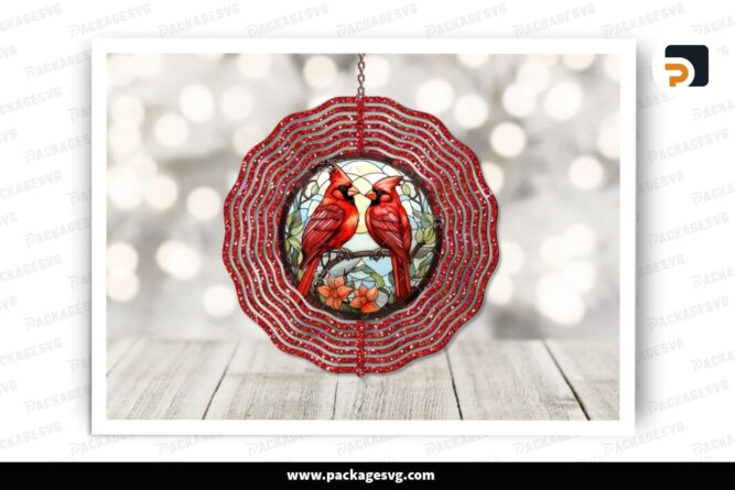 Cardinal Stained Glass Wind Spinner, PNG Sublimation Design LPHZGV5R