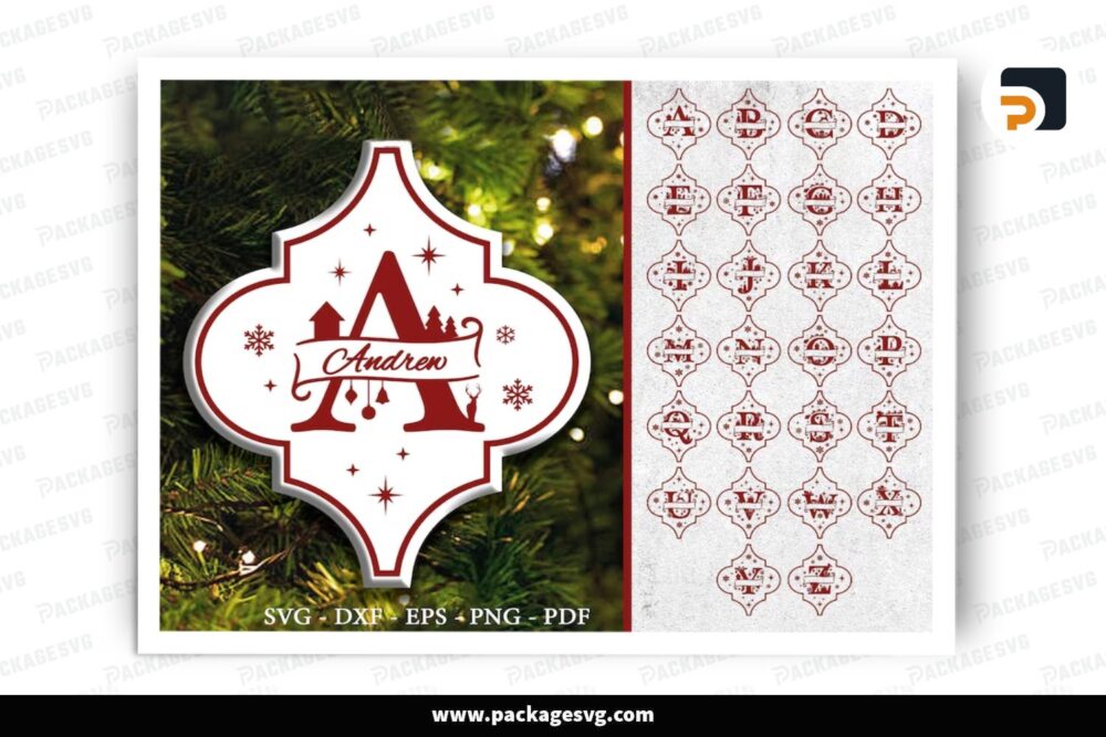 Christmas Arabesque Alphabet Monogram SVG Bundle, Split Letter Design Files LP84YV8X