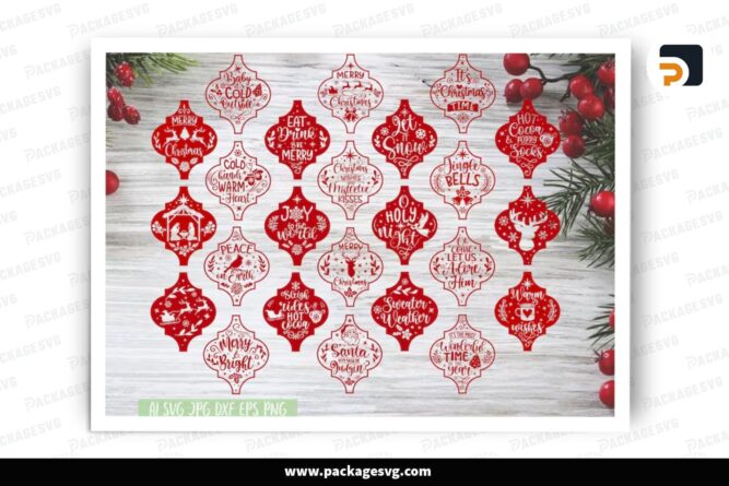 Christmas Arabesque Ornament Tile SVG Bundle, 24 Design Cut Files LP96ZVOD