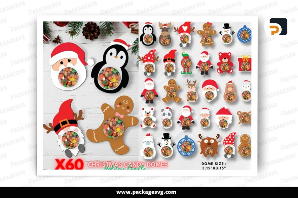 Christmas Dome Candy Holder SVG Bundle, 60 Design Cut Files LPI0A4PU