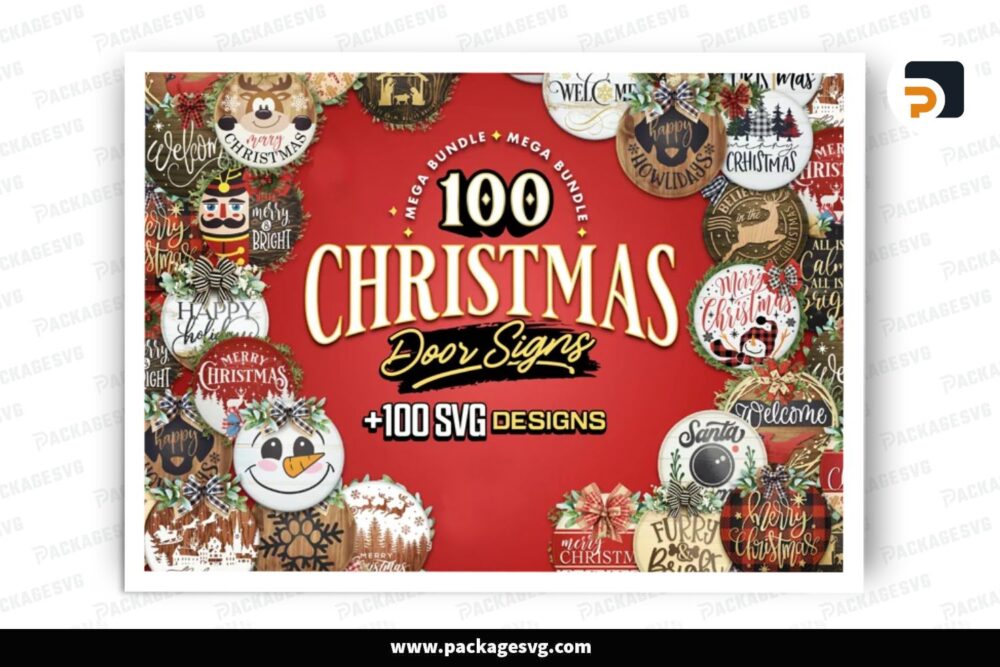 Christmas Door Signs MEGA SVG Bundle, 100 Design Cut Files LP6RPE2T