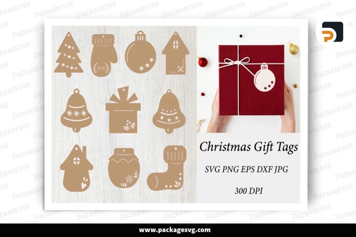 Christmas Gift Tags SVG Bundle, 10 Designs Free Download